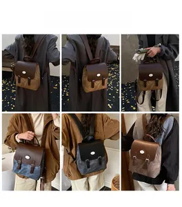 Großer Damen-Rucksack im Vintage-Stil mit Lederklappe und Schnallenverschluss im Detail