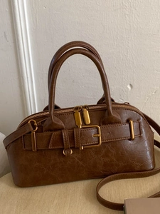 Women Retro PU Leather Shoulder Bag Vintage Boston Handbag Solid Color Elegant Top Handle Crossbody Purse For Daily Wear