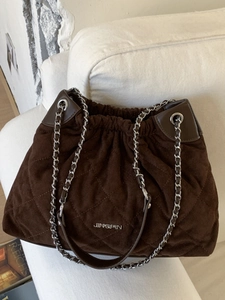 Women Fashion Large Capacity Quilted Rhombic Chain Shoulder Bag PU Leather Versatile Crossbody Bucket Bag Retro Casual Bag