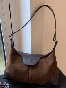 Borsa a Spalla Retrò da Donna in PU Effetto Scamosciato Minimalista Patchwork Sottobraccio Elegante Leopardo Marrone Caffè
