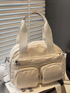 Korean Fashion Nylon Multi Pocket Shoulder Bag Women 2025 Casual Crossbody Bag Solid Color Underarm Tote Large Capacity