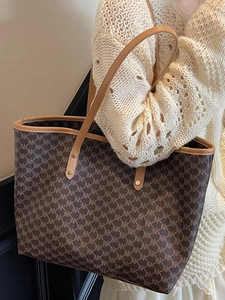 Brown monogram tote bag for women with leather straps and NK letter pattern