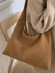 Minimalist large capacity brown suede hobo bag with vintage stitching for women