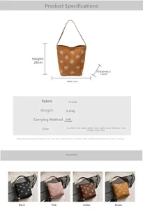 Parametri dettagliati sulle dimensioni e quattro colori per la borsa tote ricamata
