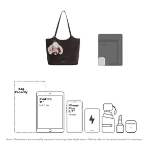 Detailed internal capacity diagram of large vintage leather tote bag for iPad and essentials