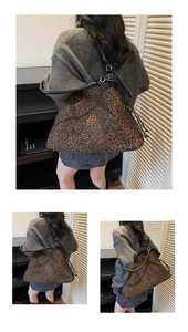 Fashion leopard print large tote bag with embroidery shown in modern lifestyle setting