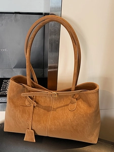 Women's Retro PU Leather Tote Bag Large Capacity Commuter Shoulder Bag With Contrast Stitching And Decorative Buckle