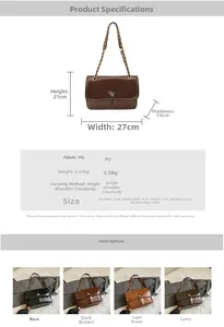 Detailed size specifications and color options for the soft PU leather crossbody bag