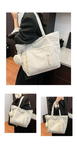 Dettagli della borsa tote in velluto a coste bianco con tasche esterne e borsellino