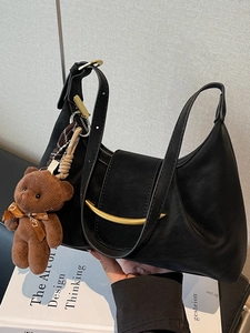 Fashion PU Leather Underarm Bag Minimalist Solid Color Shoulder Bag With Moon Buckle Casual Large Capacity Women Handbag