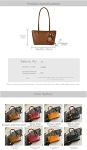 Spécifications détaillées des dimensions du sac cabas rétro en PU en quatre couleurs