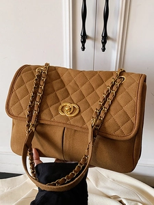 Sac cabas marron matelassé effet nubuck avec bandoulière chaîne dorée vintage