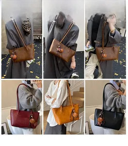 Détails rapprochés de sacs cabas en cuir PU texturé en marron, rouge vin et noir