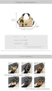 Detailed technical specification chart for PU handbag with dimensions and color options