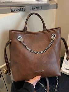 Borsa Tote Vintage in Pelle PU per Donna Borsa a Tracolla di Grande Capacità Con Catena in Metallo Manico Monogramma Borsa Pendolare