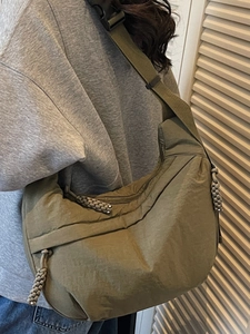 Army green large canvas half-moon crossbody bag for women with adjustable strap and buckle