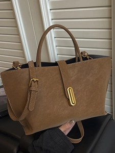 Large Capacity Retro Women Tote Bag Fashion Commute PU Leather Shoulder Crossbody Bag With Adjustable Strap Gold Hardware