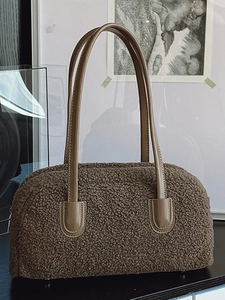 Sac à Bandoulière en Peluche pour Femme Style Minimaliste Urbain Patchwork Teddy Fur Petit Sac à Main Carré pour le Quotidien