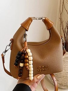 Fashion Women PU Leather Shoulder Bag Minimalist Vintage Handbag With Beaded Charm Elegant Commuter Crossbody Bag Women Small Square Purse