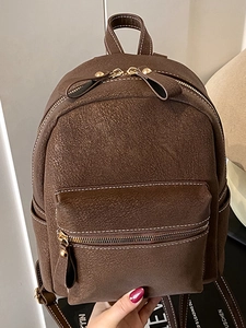 Women Mini PU Leather Backpack Contrast Stitching Small Travel Daypack Retro Casual Fashion Zip Rucksack For Ladies