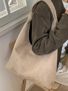 Minimalist beige suede tote bag with large capacity for women commuting in style