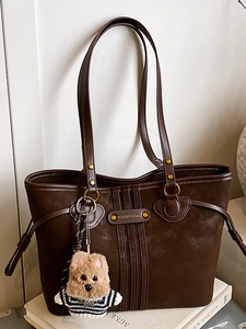 Sac Cabas pour Femmes en Cuir PU Rétro Américain Grande Capacité Sac à Épaule Vintage Sac de Bras Avec Charme d'Ours