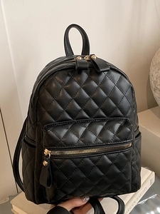 Mini Sac à Dos en Cuir PU Matelassé Minimaliste pour Femmes Motif Losange Quincaillerie Dorée Quotidien Mode Voyage Sac à Dos