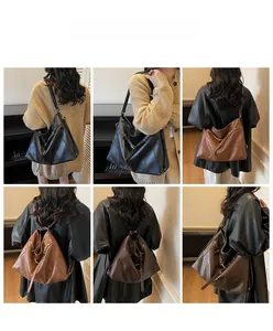 Grand sac cabas rétro décliné en trois couleurs, porté à l'épaule ou en sac à dos pratique