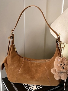 Korean Vintage PU Hobo Shoulder Bag For Women Urban Minimalist Suede Texture Underarm Bag Commuting Crossbody Handbag