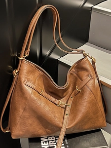 Grand sac cabas vintage en similicuir marron pour femmes avec bandoulière réglable