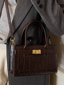 Chic dark brown crocodile embossed crossbody bag with gold buckle for women
