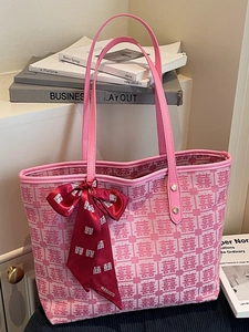 Chinese Style Double Happiness Jacquard Tote Bag For Women Fabric Red Pink Shoulder Bag With Bow Ribbon Wedding Party Gift