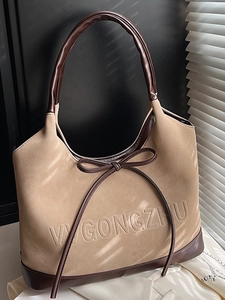 Retro Mode Schleife PU Leder Schultertasche Für Damen Große Kapazität Matte Tote Handtasche Elegante Unterarmtasche Täglich Pendler Tasche