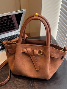 Borsa a Tracolla da Donna in Pelle PU Stile Coreano Minimalista Testura Scamosciata Borsa a Secchiello Casual Moda