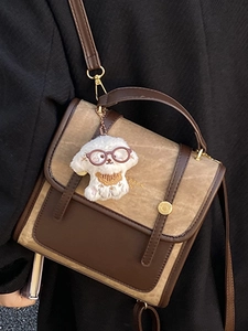 Sac à dos rétro en daim bicolore avec pendentif chien mignon pour femme style hiver