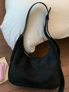 Sac à Bandoulière Hobo Minimaliste Pour Femmes Texture Daim Cuir PU Grande Capacité Couleur Unie Sac Fourre-tout Vintage