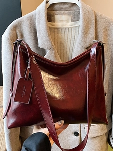 Women's Large Capacity Shoulder Bag Vintage Glossy PU Leather Tote Bag Fashion Minimalist Hobo Bag For Commute Daily Use