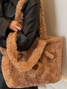 Sac fourre-tout ours en peluche marron pour femme avec grande capacité et douceur