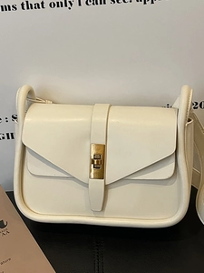 Borsa a tracolla quadrata minimalista bianco crema con fibbia in metallo dorato