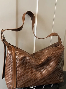 Sac à Bandoulière en Cuir PU Tissé pour Femmes Grande Capacité Sac Hobo Vintage Rétro Sac sous le Bras Fourre-tout Bandoulière Réglable