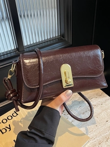 Sac à Épaule Retro en Cuir PU pour Femmes Sac à Main Vintage de Cire à l'Huile Avec Serrure Dorée Sangle Nouée Mode