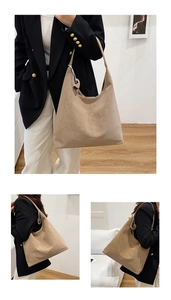 Macro view of khaki hobo tote bag texture with white logo and soft matte finish
