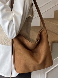 Minimalist vintage leopard print suede hobo bag for women with large capacity shoulder strap