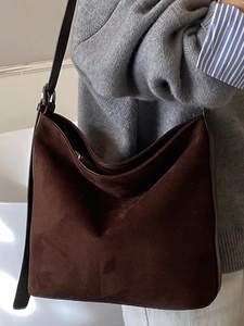 Minimalist vintage leopard print suede shoulder bag for women in deep brown finish