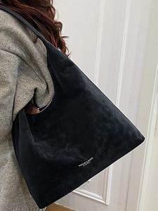 Minimalist black suede Hobo shoulder bag for women with large capacity and matte finish