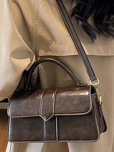Minimalist vintage dark brown small square crossbody bag for women with top handle