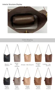 Vue intérieure du sac seau à motif litchi et sélection de couleurs avec pochette