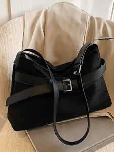 Vintage Retro Frosted PU Leather Tote Bag Large Capacity Minimalist Shoulder Bag Solid Color Commuter Bag For Women