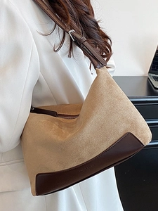 Chic leopard print underarm bag in khaki suede and dark brown leather for women