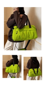 Detail view of neon green waterproof fitness bag with wet dry separation and durable handles